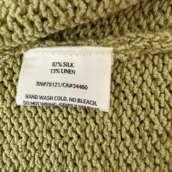 Eileen Fisher Short Sleeve Open Front Silk Linen Cardigan Green Boho Casual Sz L - Picture 6 of 7